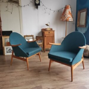 Vintage Mid Century Timber Framed German Cocktail Tub Chair, c1950