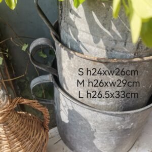 Set of 3 Vintage Hungarian Farm Pots.  Galvanised buckets Garden Planters with Handles Nesting